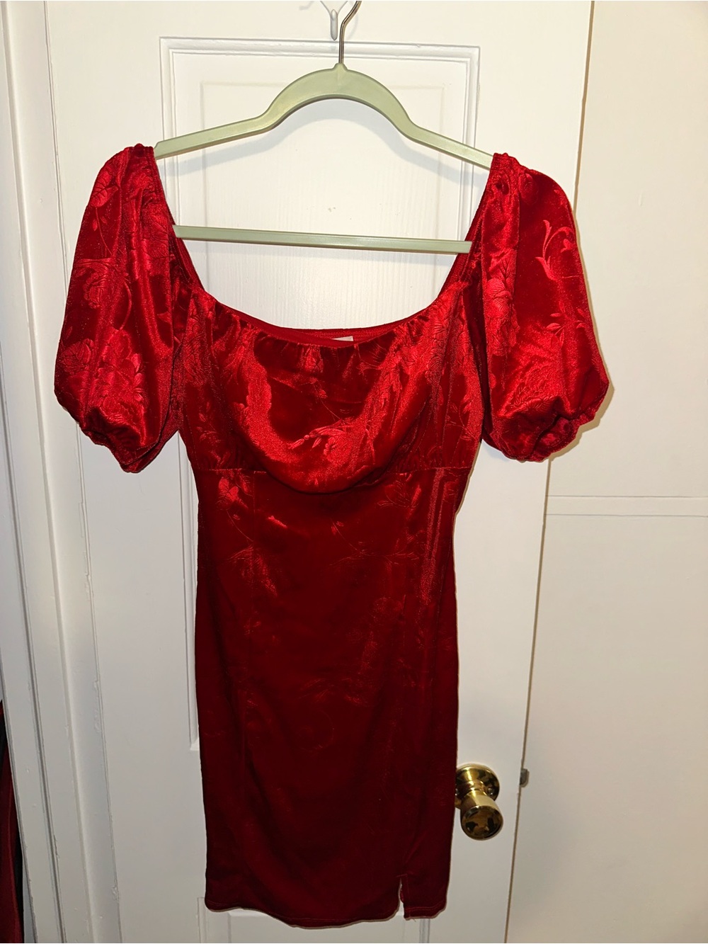 Francesca's Red Velvet Puff-Sleeve Mini Dress